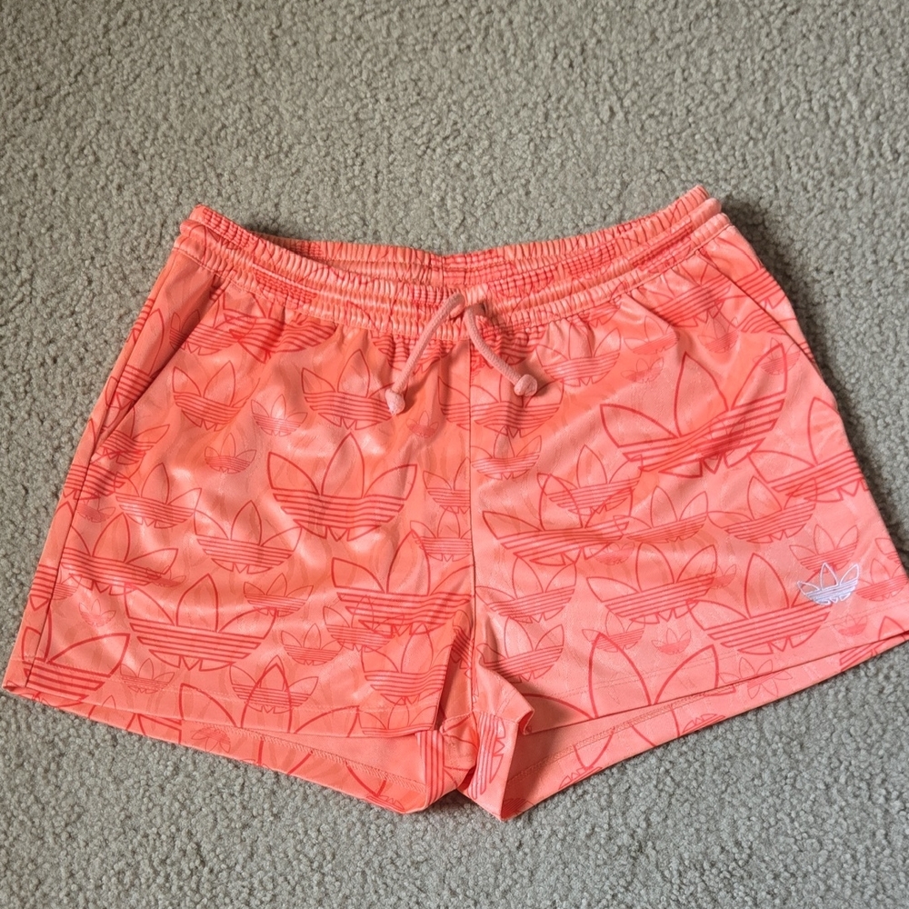 NWOT Adidas Orange Athletic Shorts Lightweight Elastic Waist Pockets Size Medium